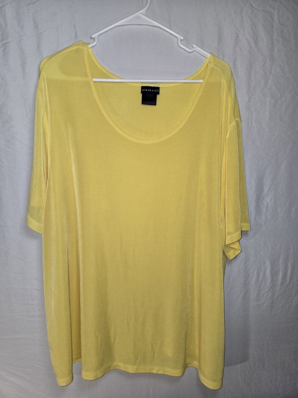 Citinits US Womens Plus Size 3X Yellow Slinky Stretch Travel Top Shirt Blouse